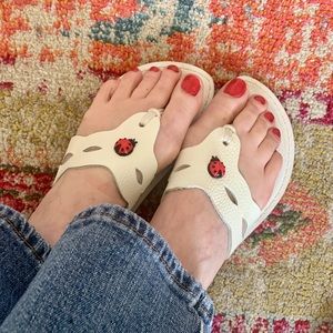 Kino Leather White Thong Sandals Made in USA 10